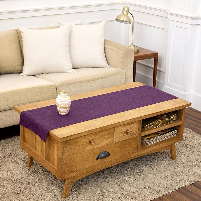 Solino Home 100% Pure Linen Table Runner Grape Woven, Athena 14 x 48 in | brings a tailored look to family meals and hosting, European flax fibres, naturally breathable, Grape, OEKO-TEX Certified