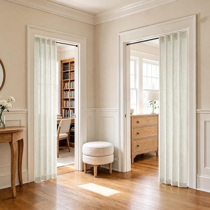 Pitalk Natural Doorway Linen Curtains 80 Inch Length 2 Panels Cream Ivory Light Filtering Semi Sheer Neutral Linen Drapes for Living Room Bedroom Modern Farmhouse Coastal Decor 34 x 80 Inches Long