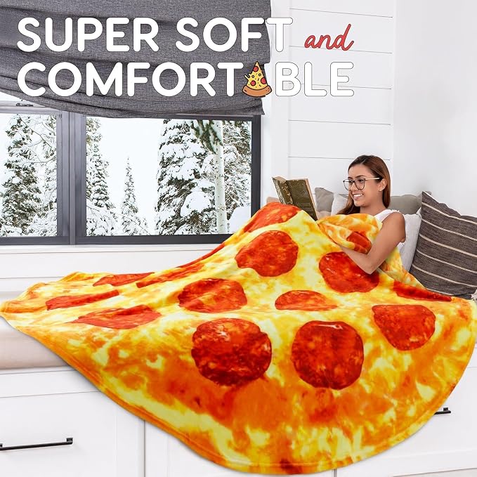 Zulay Kitchen Pepperoni Pizza Blanket - Novelty Big Pie Throw Adult and Kids - Premium Soft Flannel Round Pepperoni Cover for Indoors, Outdoors, Travel, Home and More, 285 GSM - 36 Inches