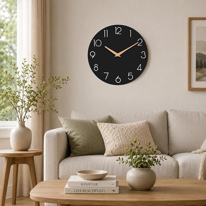 cicininc 8 Inch Battery Operated Wall Clock, Silent Analog, Black | Kitchen | Office | Bedroom | Bathroom | Small Size | Easy-to-read Numbers