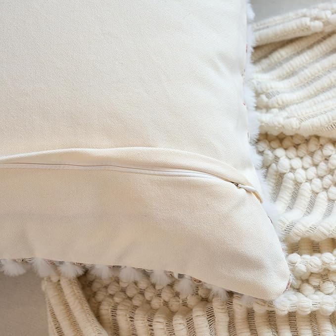 Aeckself Handmade Boho Chenille Tufted Pillow Cover 18x18 Inch, Decorative Square Throw Pillow Cover Neutral Pillowcase for Couch Bedroom Living Room, Grey White