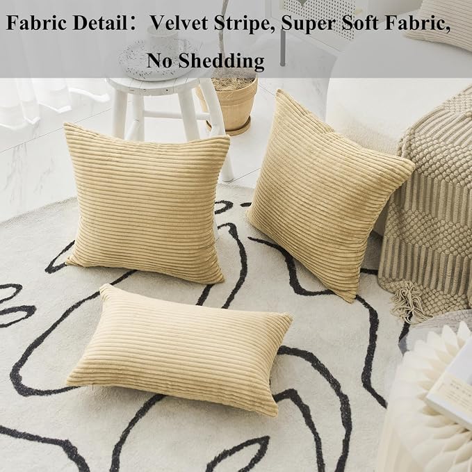 Home Brilliant Set of 2 Throw Pillows for Couch Bed Corduroy Striped Velvet Pillow Covers Protectors for Holiday, 40x40cm, 16 x 16 Inch, Taupe