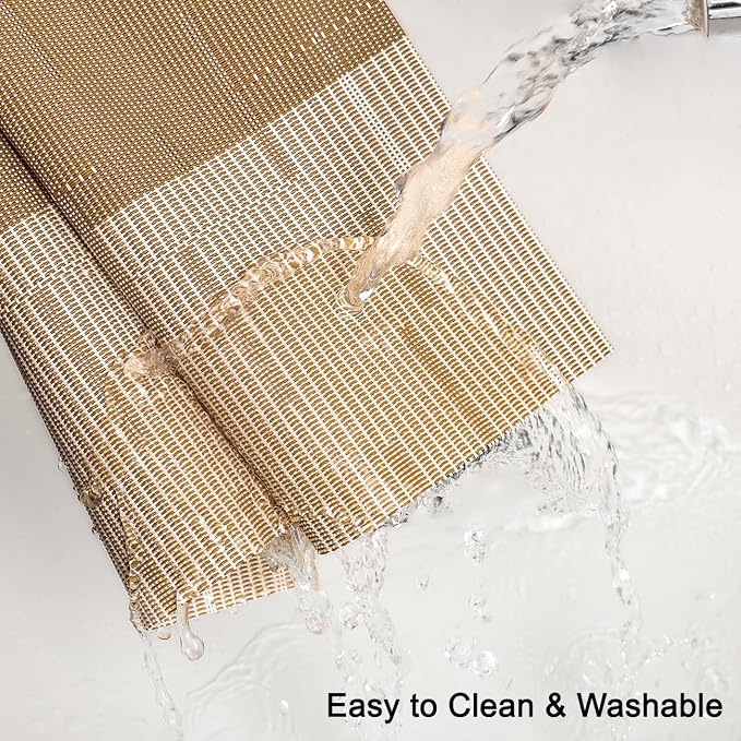 Placemats Set of 4, Vinyl Woven Heat-Resistant Place Mats | Washable Wipeable PVC Table Mats, Non Slip Placemat for Kitchen Dining Indoor Outdoor Table (Beige Light Brown, Set of 4)
