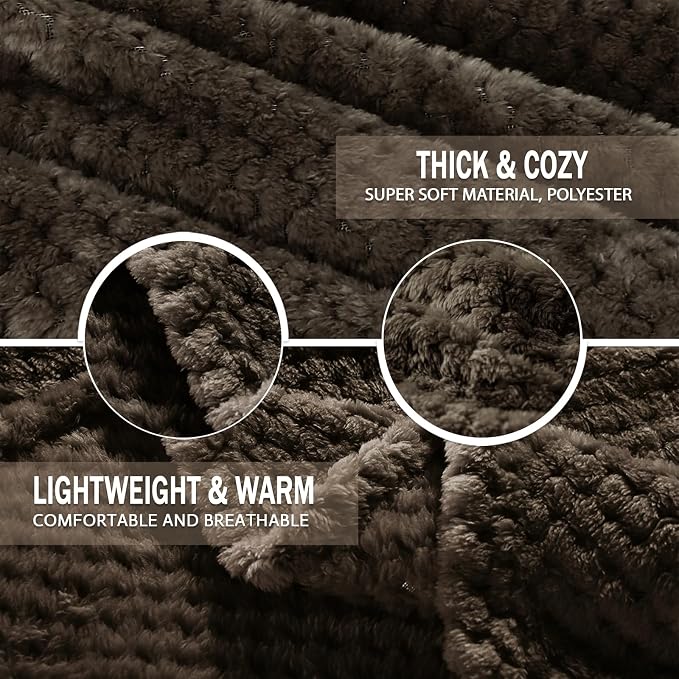 Exclusivo Mezcla Soft Waffle Fleece Bed Blanket Queen Size, Coffee | Lightweight Plush Blanket for Bed, Bedroom, Cozy Flannel with Waffle Texture, Stylish Home Decor, All Season, 90x90 Inches