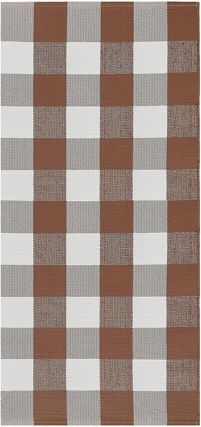 KOZYFLY Buffalo Plaid Area Rugs 2x4.3 Ft Brown and White Rug Front Door Mat | Washable Front Door Rug, Woven Cotton Indoor Outdoor Rug, Front Porch Kitchen Entryway Patio Farmhouse Checkered Doormat