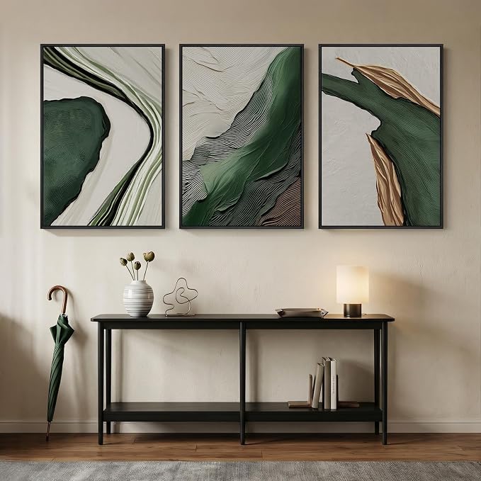 Large Framed Green White Abstract Wall Art for Living Room, 3 Piece 24x36 | Modern pictures, Canvas prints, Wood frame, Minimalist wall paintings, Wall decor for hallway dining room bedroom home office