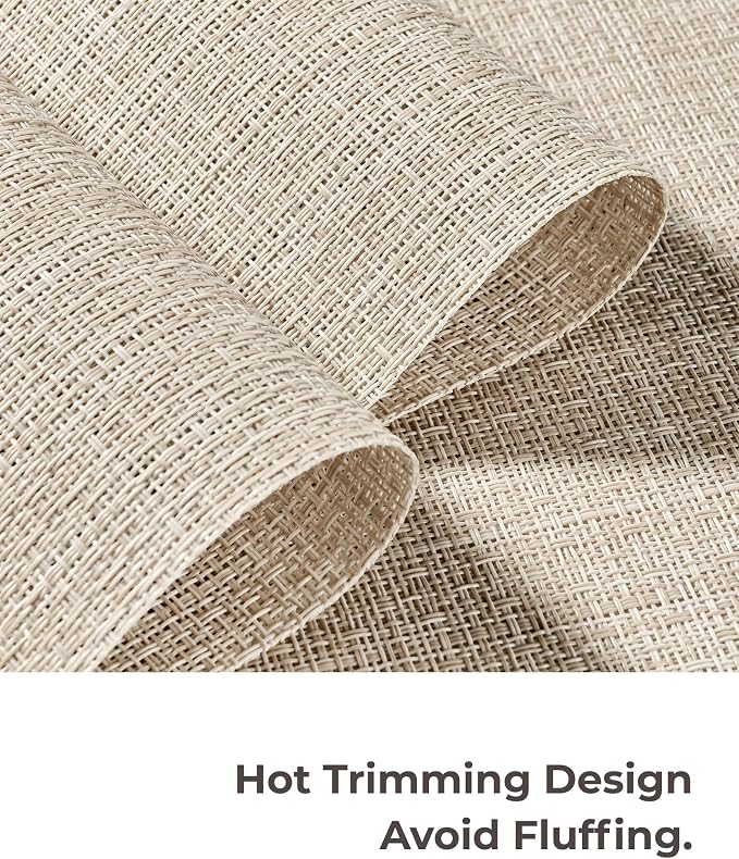Leetaltree Beige Placemats Set of 6 - Heat-Resistant, Non-Slip Table Mats, Washable Woven Vinyl for Indoor & Outdoor Dining