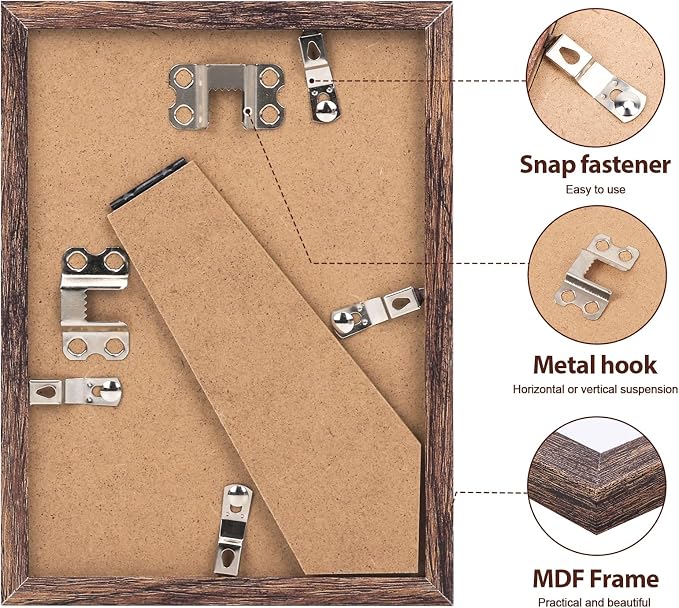 Fixwal Gallery Picture Frames Set, 15 Pack, MDF, Brown, 8x10, 5x7, 4x6 | Wall or Tabletop Decor, High-definition Plexiglas panels