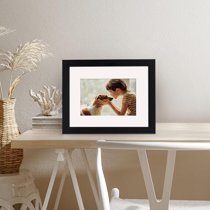 Americanflat 8x10 Picture Frame with Shatter-Resistant Glass - Use as 5x7 Frame with Mat or Display 8x10 Photo Without Mat - Signature Collection - Picture Frames for Tabletop and Wall Display - Black