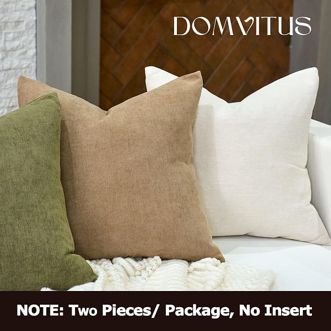 DOMVITUS Throw Pillow Covers 20x20 Pack of 2, Decorative Soft Soild Textured Accent Cushion Case, Neutral Boho Farmhouse Linen Pillow Covers for Couch Sofa Bedroom Living Room Home Decor, Khaki
