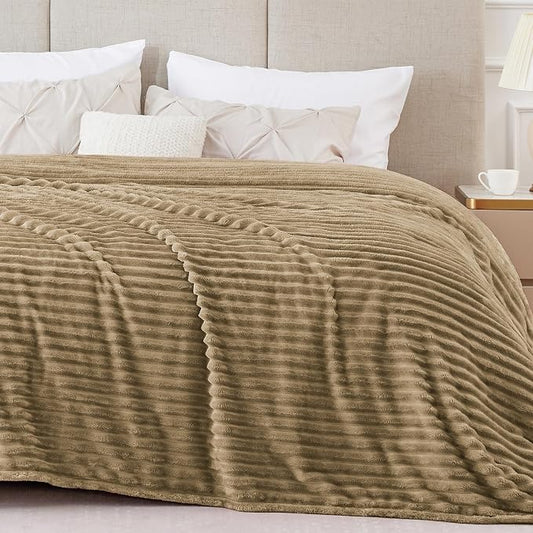 BEDELITE 3D Ribbed Jacquard Brown Blankets Queen Size for Bed, 90x90 Inch | Soft Warm Decorative Fluffy Blanket, Cozy Fuzzy Lightweight Plush Fleece Throw Blankets for Bed, Room Decor, Gift for Women