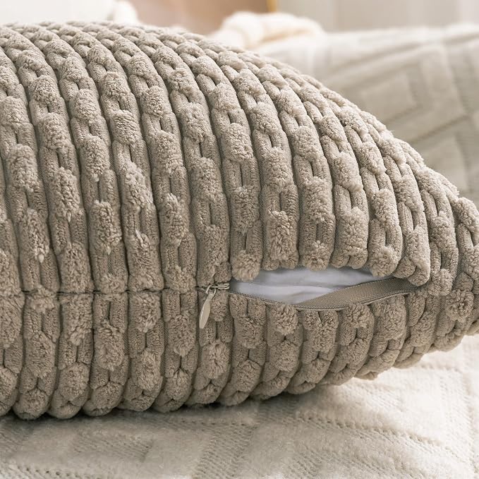 Set of 4 Taupe Decorative Throw Pillow Covers 24x24 Inch Corduroy Pillow Covers for Bed Couch Sofa Living Room Soft Square Cushion Cases