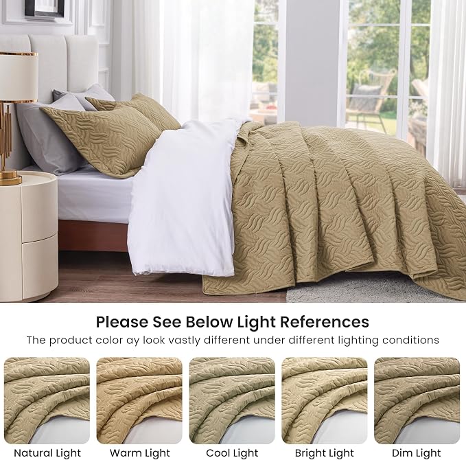 Love's cabin Twin Quilt Bedding Set Camel Bedspreads - Soft Bed Summer Lightweight Bedspread Comforter - Wave Pattern Bedding Coverlet for All Season - 2 Pieces (1 Quilt, 1 Pillow Sham)