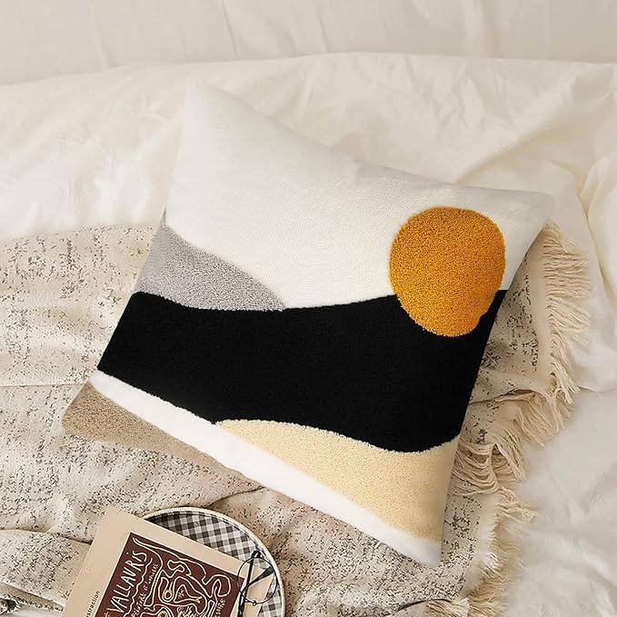 Merrycolor Boho Sun Throw Pillow Covers 18 X 18 Textured Mid Century Modern Throw Pillow Covers Abstract Bohemian Aesthetic Decorative Pillows for Couch Bed Sofa Living Room 1PC