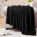 BEDELITE 3D Ribbed Jacquard Black Fleece Twin Blanket for Bed, 60x80 Inch | Soft Warm Decorative Fluffy Blanket, Cozy Plush Lightweight Fuzzy Throw Blanket for Couch Sofa Room Decor, Gift for Women