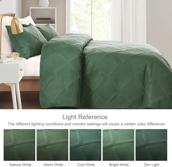 Exclusivo Mezcla Quilt King Size, Olive Green | Soft Bedspreads with 2 Pillow Shams, Modern Striped Pattern, Lightweight Bedding Set Coverlets for All Seasons, 104x96 Inch