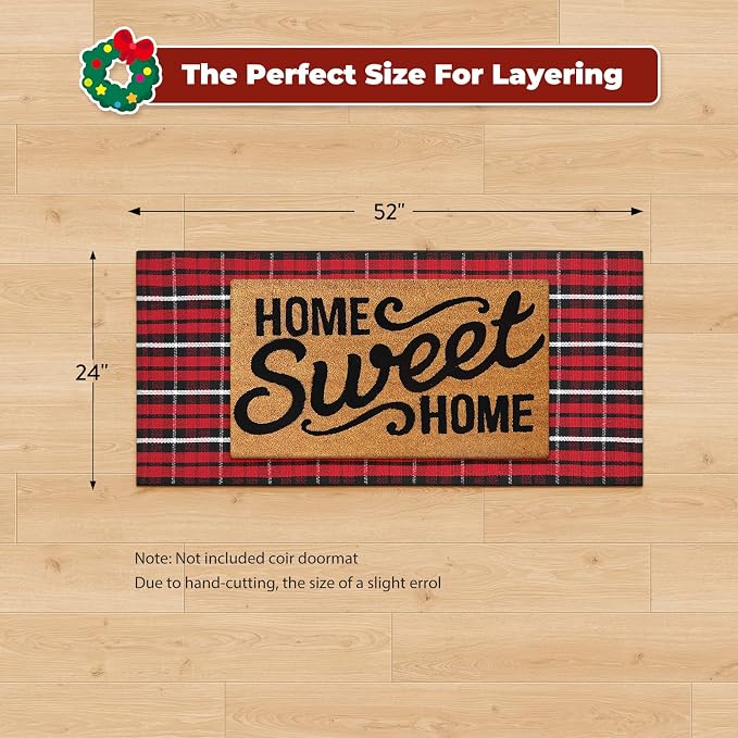 LEEVAN Christmas Red Outdoor Rug, Xmas Buffalo Plaid Washable Front Doormat | 2x4.3 Small Black and Red Checkered Entryway Rug, Woven Welcome Doormat for Layered Kitchen Bathroom Holiday Porch Decor