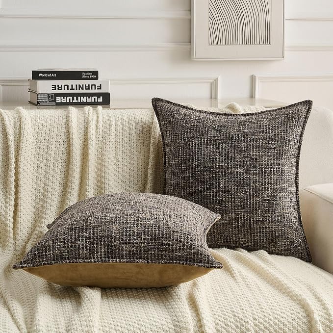 FUTEI Pack of 2 Chenille TweedVintage Throw Pillow Covers 12x20 Inch Soft Decorative Lumbar Pillowcase Modern Farmhouse Accent for Couch Bed Living Room, Coffee
