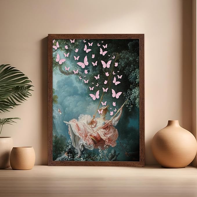 Poster Master Butterfly Print - The Swing Painting Poster - Altered & Pop Art - Aesthetic Wall Design - Gift for Men & Women - Decor for Office, Bedroom or Living Room - 16x20 Brown Framed