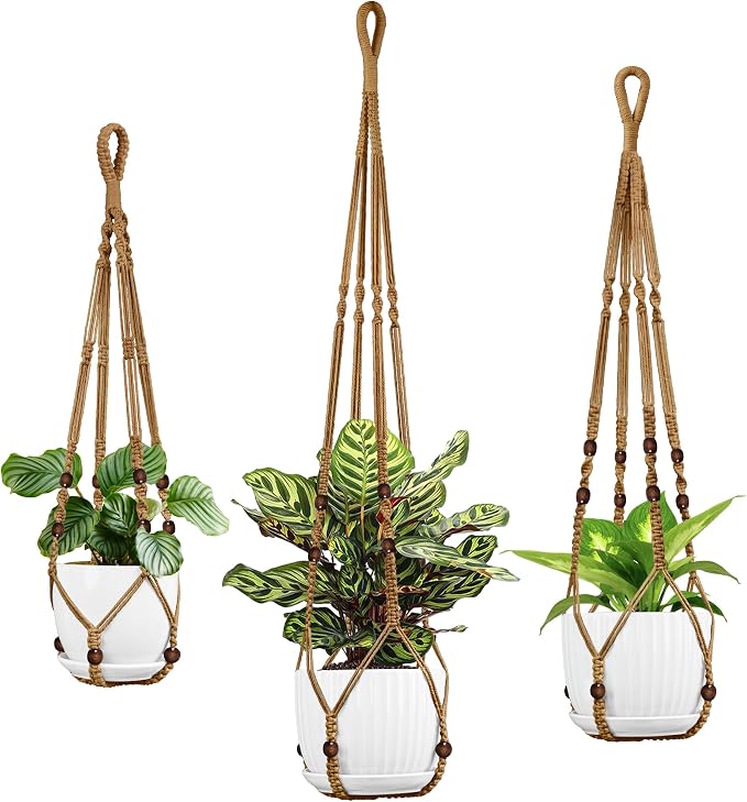 Macrame Plant Hanger - Fits 4-15 Inch Pots, 3 Pack, Brown