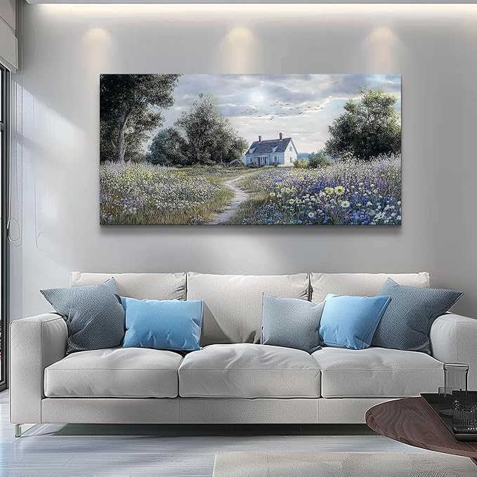 KELIYUAN Large Wall Decor Canvas Painting Wall Art For Bedroom Living Room Decoration Retro Pastoral Flower Sea Landscape Painting Art Print Picture Room For Farmhouse Room Home Decor 30x60 In