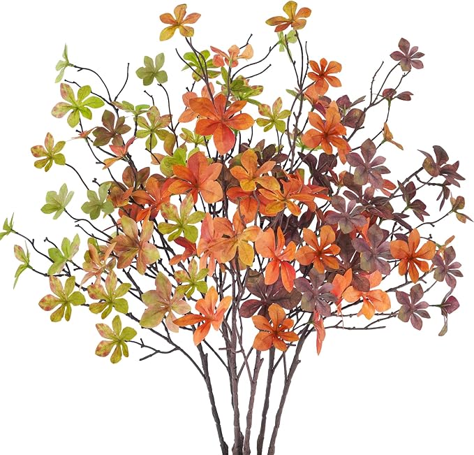 6 Pcs Fall Faux Greenery Stems, Artificial Fall Stem Branches Autumn Leaves with Stems Faux Fall Plants for Vase Home Festival Centerpieces Thanksgiving Fall Decor