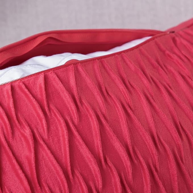 MADIZZ Set of 2 Super Soft Velvet Decorative Throw Pillow Covers 20x20 inch Red Square with Texture Luxury Style Cushion Case Pillow Shell for Sofa Bedroom