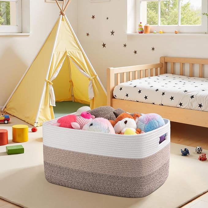 OIAHOMY Blanket Basket Laundry Basket Dog Toy Basket 75L Gradient Brown | Large Storage Basket,Baby Basket,Toy Storage,Woven Rope Basket for Blankets,Blanket Storage for Living Room