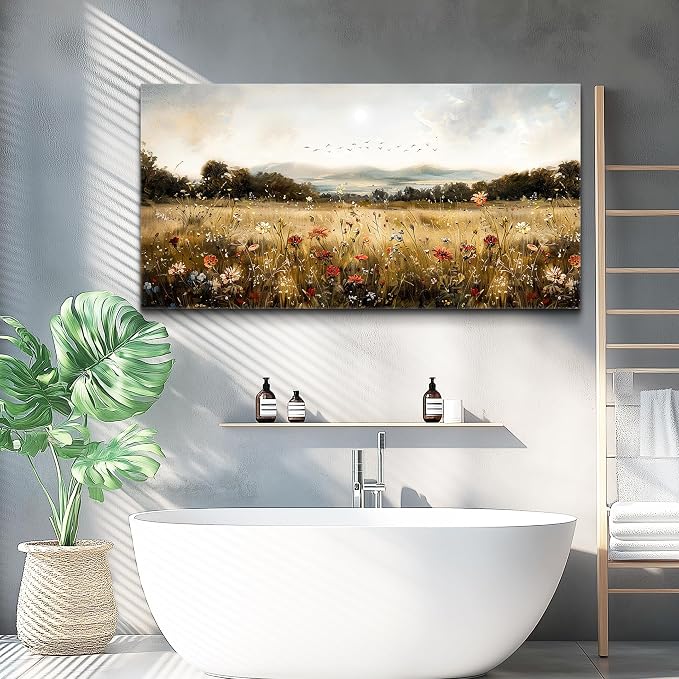 KELIYUAN Modern Canvas Print Wall Art Vintage Home Decorlawn Painting With Floral Wall Art Printsclassic Landscape Office Living Room Bedroom Wall Decor Home Decorcan Be Hung Directly 24x48 Inches