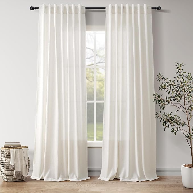 Natural Linen Curtains 120 Inches Long for Living Room Light Filtering Sheer Curtains Back Tab and Rod Pocket Farmhouse Floor to Ceiling Curtain for Bedroom High Window 52x120, 2 Panels