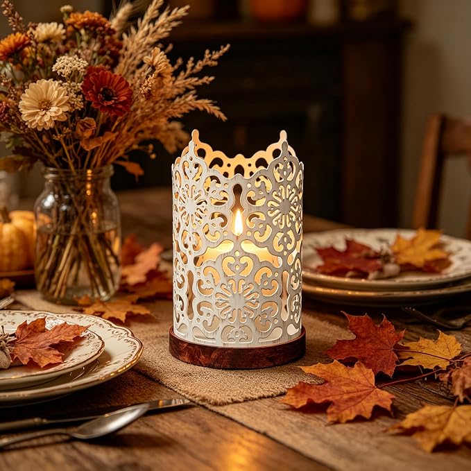Hosley 7.5" White Metal Candle Holder – Diamond Cut Design Lantern for Home Decor, Weddings, Parties, Events, Gifts & Indoor Outdoor Lighting