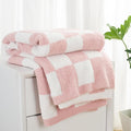 Carriediosa Checkered Throw Blanket 50x60, 400GSM Ultra Soft Microfiber | Dusty Pink, Fuzzy Fluffy Cozy Plush Knit Knitted Plaid Checker, Lightweight Cute Preppy Fall Blankets & Throws for Couch, Bed