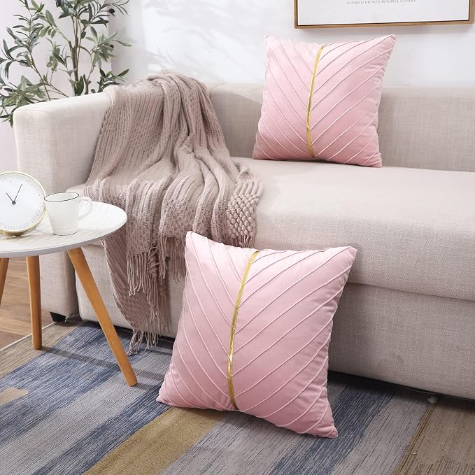 Velvet Throw Pillow Covers 22x22 Pack of 2 Gold Decor Blush Pink