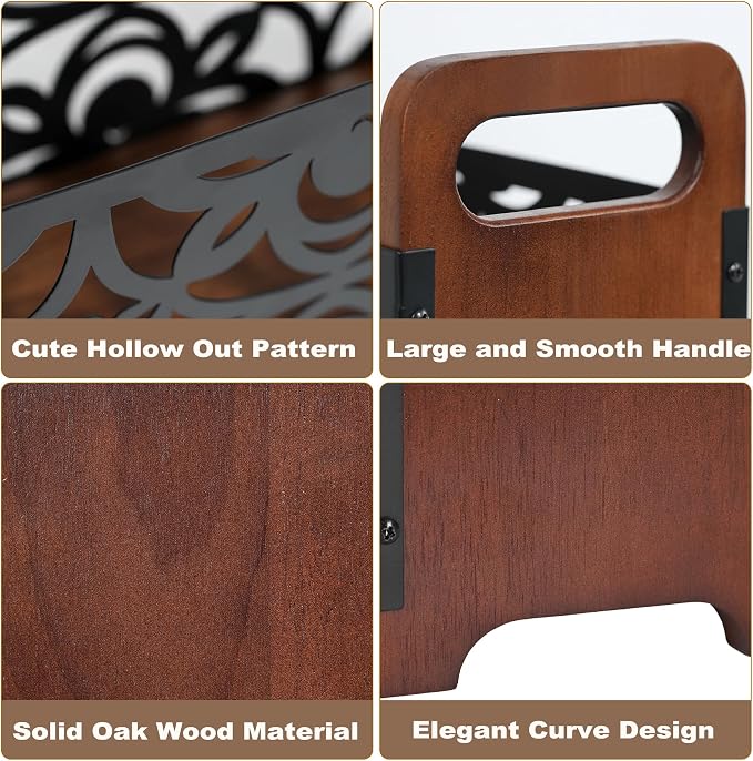 Magazine Holder,Oak Wood Magazine Rack Floor,Lotus Pattern | Rustic Magazine File Holder Organizer,Decorative Magazines Storage Basket for Books,Newspapers,Mails,Files
