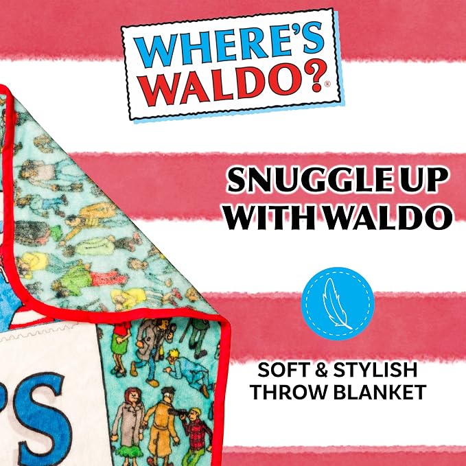 Silver Buffalo Where's Waldo Postcard, Fleece Throw Blanket, 45x60in | Book Cover, Soft and Cozy, 180 GSM