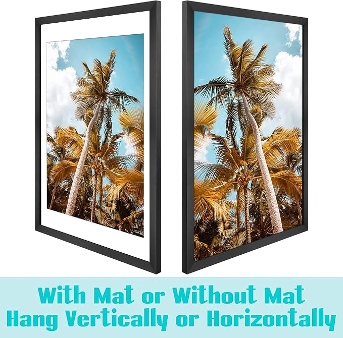 Frametory 18x24 Black Picture Frame with Real Glass Mat for 16x20