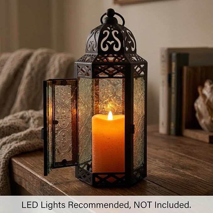 Vela Lanterns Decorative Indoor Moroccan Candle Holder, Clear, M | Ramadan Lantern, Turkish Vintage Lamp, Victorian Hurricane Pillar Holder, Tealight Votive Decor, Hanging, 10.5in Tall