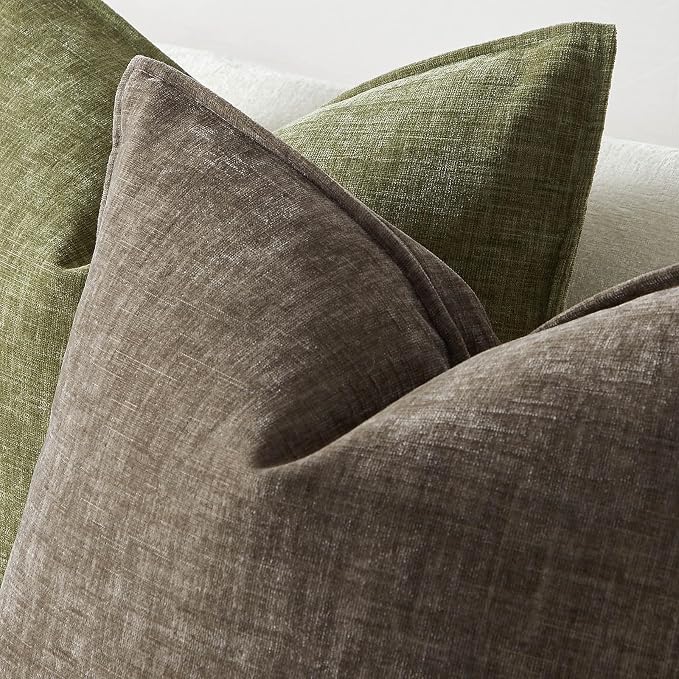 JUSPURBET 12x20 Chenille Lumbar Throw Pillow Covers Set of 2,Stone | Decorative Cozy Soft Cushion Covers Case with Hidden Zipper for Couch Sofa Bed Home Decor Living Room
