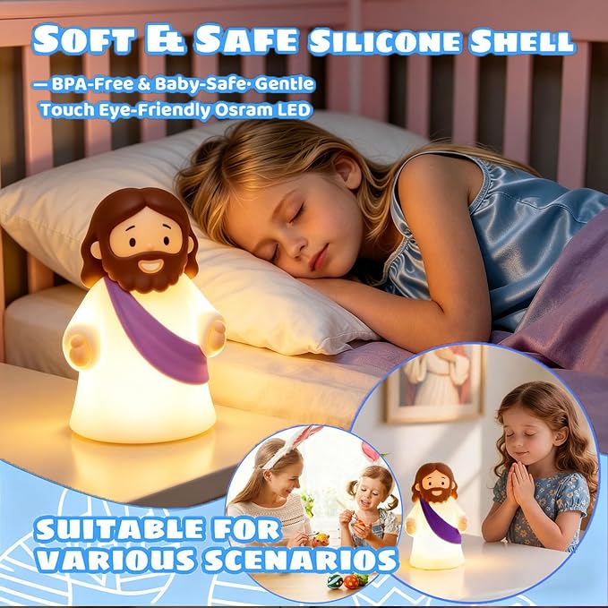 Jesus Night Light Rechargeable Bedside Night Light Dimmable Silicone LED Light Ideal for Religious Gatherings, Gifts for Sunday School, Baptism Presents, Easter Egg Decorations (Purple)