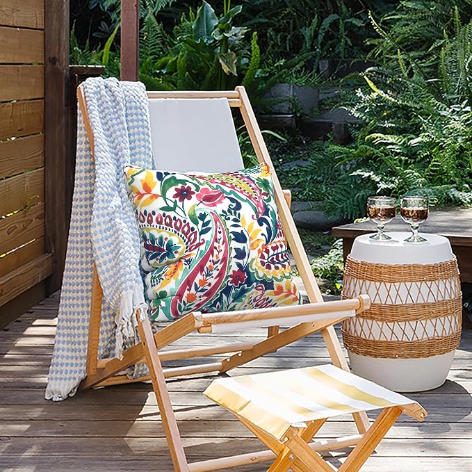 Outdoor Throw Pillow Covers 18”x18”, Decorative Pillow Covers for Patio Furniture, Modern Cushion Cases for Garden Couch Home Sofa Bed Office Chair, Pack of 2, Vigour Paisley