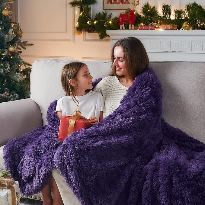 GONAAP Fuzzy Faux Fur Throw Blanket for Couch, Purple, 50"x60" | Warm Cozy Plush Shaggy Decorative Reversible Thick Non-Heated Fleece Blanket for Sofa Bed, Gift for Women Men, All Season Use