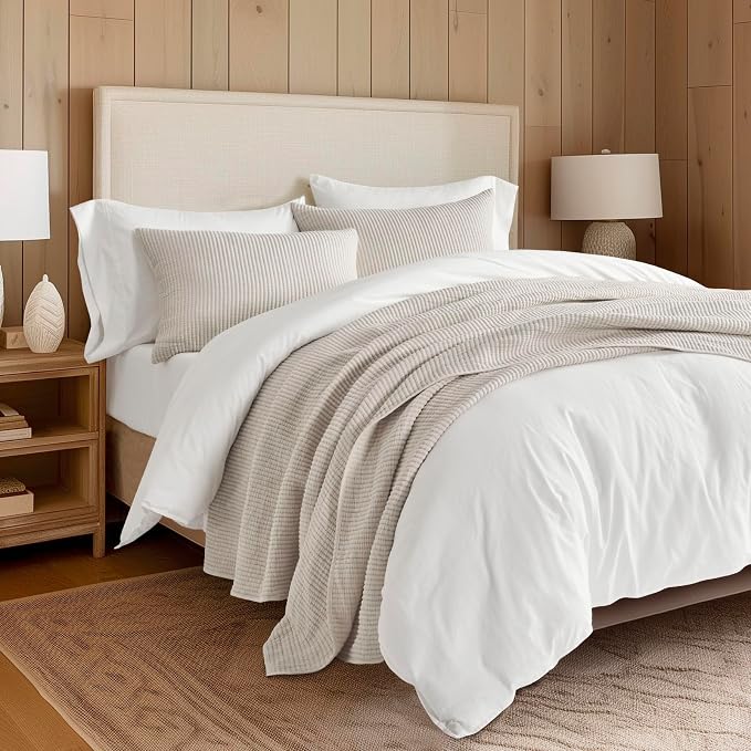 EVERGRACEHOME Cotton Ribbed Matelassé Coverlet Set, King Size, Birch | Soft Lightweight Bedspread, 3 Pieces, Breathable Cozy Oversized Quilted Bedding Set for All Seasons, with 2 Pillow Shams
