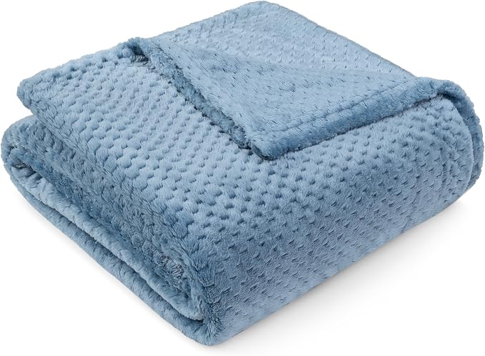 PAVILIA Dusty Blue Fleece Throw Blanket for Couch Sofa Bed, Soft Fuzzy Waffle Jacquard Microfiber, Warm Lightweight Fade-Resistant Decorative All Season Throw, 60x80 Twin