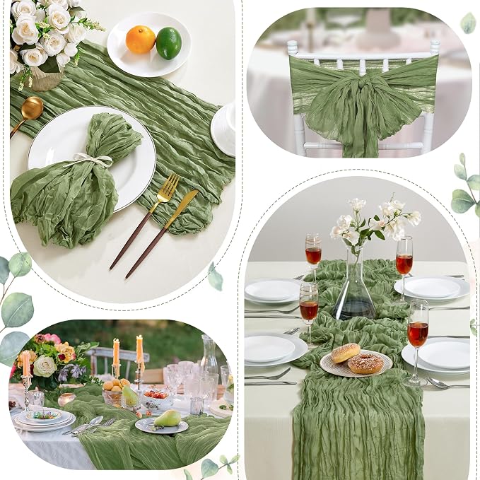 Sage Green Cheesecloth Table Runner 35×120Inch Fall Boho Wedding Home Decor | Rustic cheese cloths Sheer Gauze for Wedding Bridal Baby Shower Birthday Party Table Decor Halloween Thanksgiving Christmas
