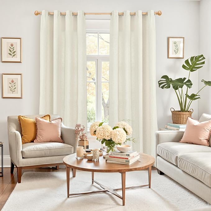 YoungsTex Linen Curtains 80 Inches Length for Living Room 2 Panels, Light Filtering Drapes Thick Semi Sheer with Grommet Rustic Window Treatments for Farmhouse Bedroom, 52 X 80 Inch