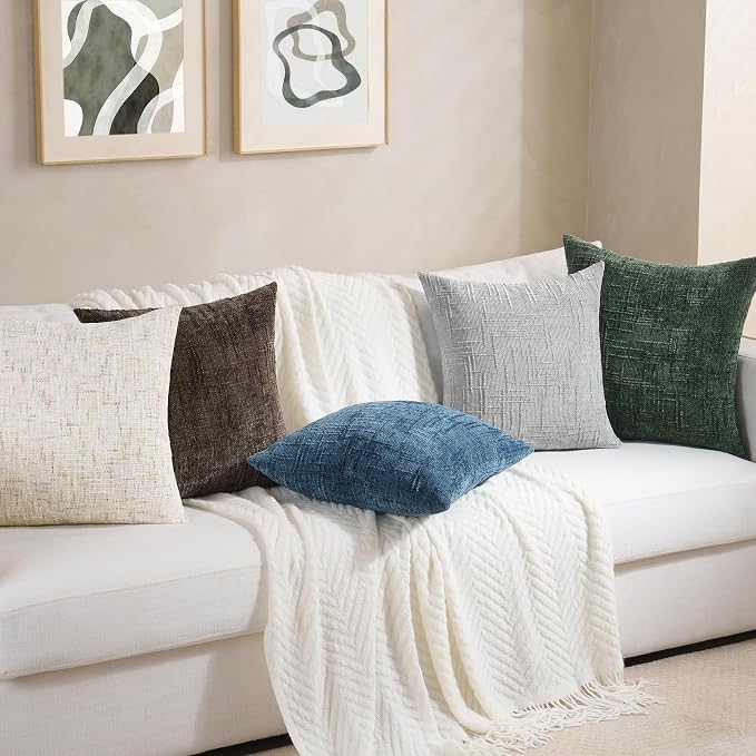 Softalker Textured Chenille Throw Pillow Covers Set of 2, 18x18 Grey Decorative Cushion Covers, Soft Cozy Slubby Texture for Modern Farmhouse Sofa Couch Bed