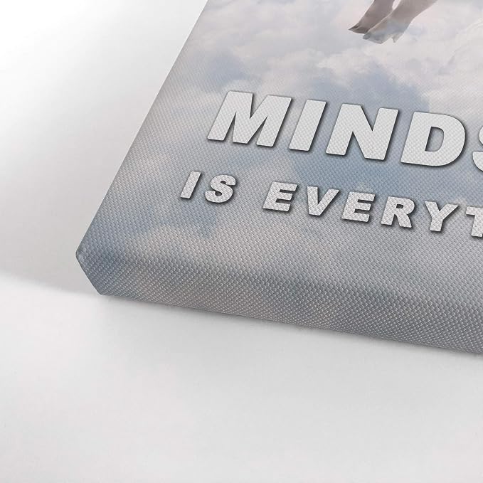 Smile Art Design Mindset is Everything Pig with Wings Flying in Sky Motivational Wall Art Canvas Print Inspirational Entrepreneur Quote Canvas Print Modern Office Decor Gift Ready to Hang 36x24
