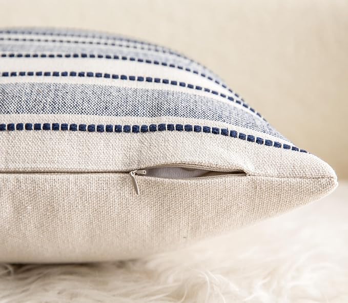 Cethom Decorative Boho Lumbar Pillow Covers, Modern Farmhouse Couch Pillowcase, 14 x 36 Long Accent Body Throw Pillow Covers, Sofa Bed Living Room Decor Cushion Case, Navy Blue and Beige, Pack of 1