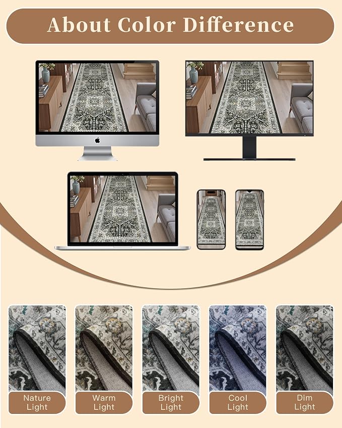 Madane Washable Runner Rugs 2x10 for Hallway Kitchen Grey Green/Black Olive | Non-Slip Low-Pile 10ft Rug Runners Soft, Stain-Resistant Floor Carpet Mat for Entrance, Living Dining Laundry Room, Stair