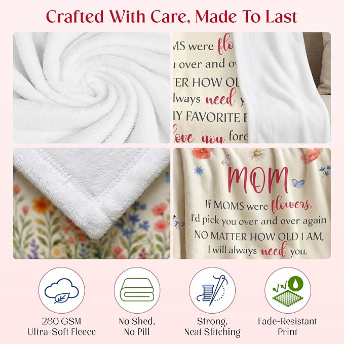 WRAPIX Gifts for Mom from Daughter Son - Soft Fleece Throw Blanket 60x80 in | Gifts for Mom, Mother Daughter Gift, Machine Washable, Ideal for Couch Bed, Lightweight Warmth, Home Comfort Decor